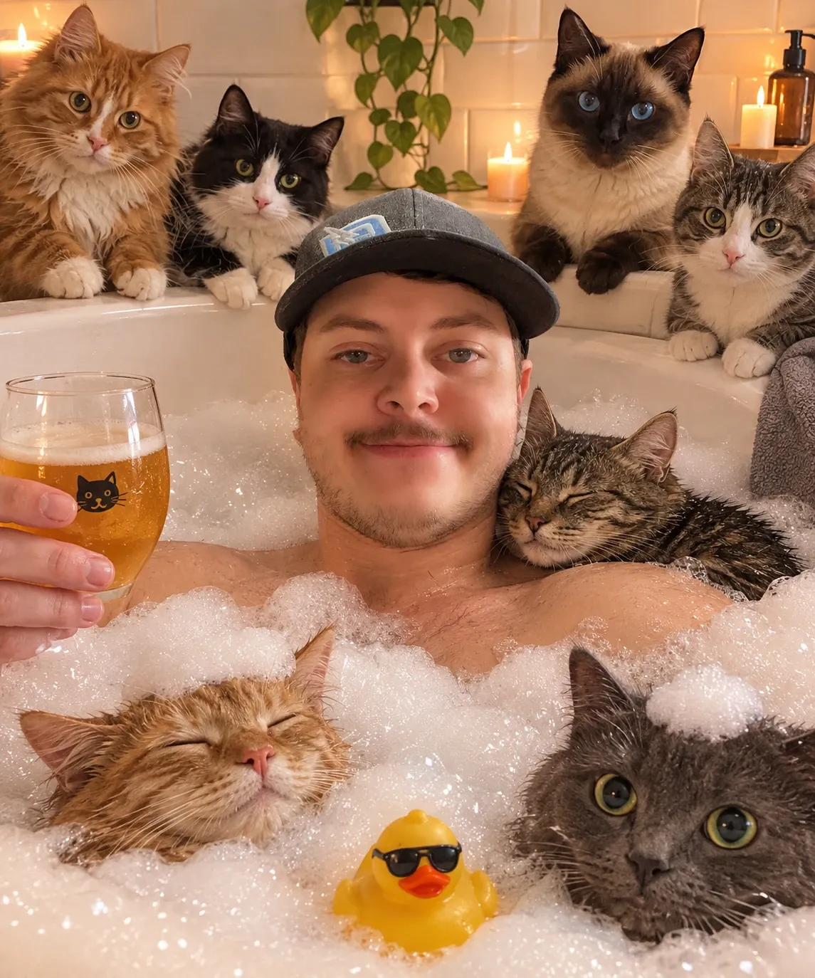 Mike et ses colocataires, lors de leur bain hebdomadaire. Le canard n'a pas souhaité commenter.